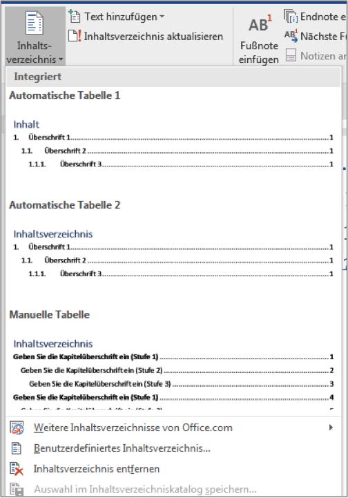 Inhaltsverzeichnis einfügen