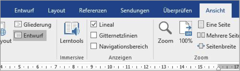 Entwurfsansicht einschalten