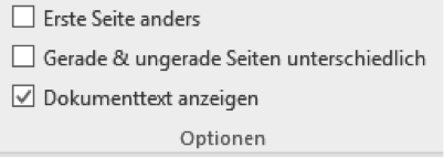 Abschnitt Optionen unter Entwurf