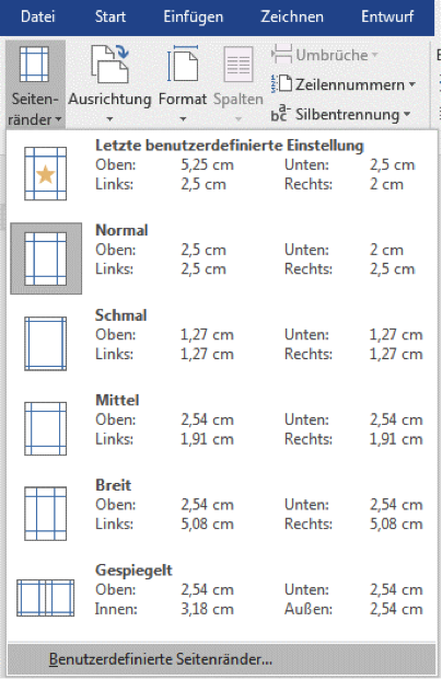 Benutzerdefinierte Seitenränder