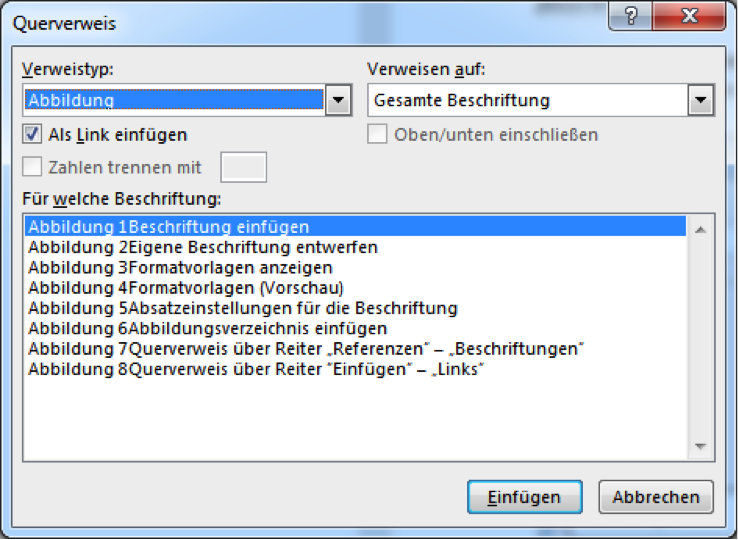 Querverweis einfügen