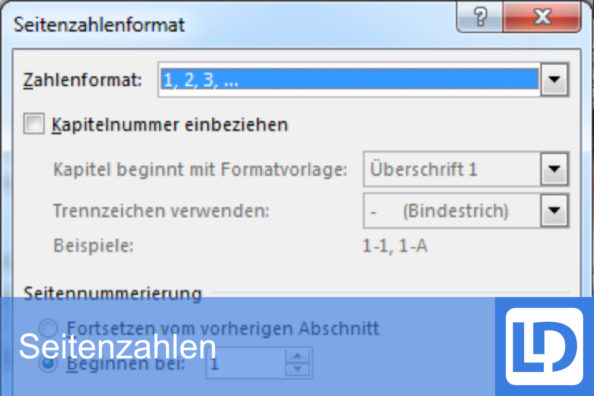 Seitenzahlen formatieren Seitenzahlen formatieren