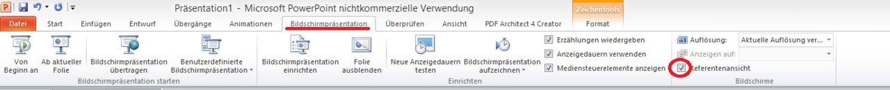 Die Referentenansicht in der Power-Point-Menüleiste